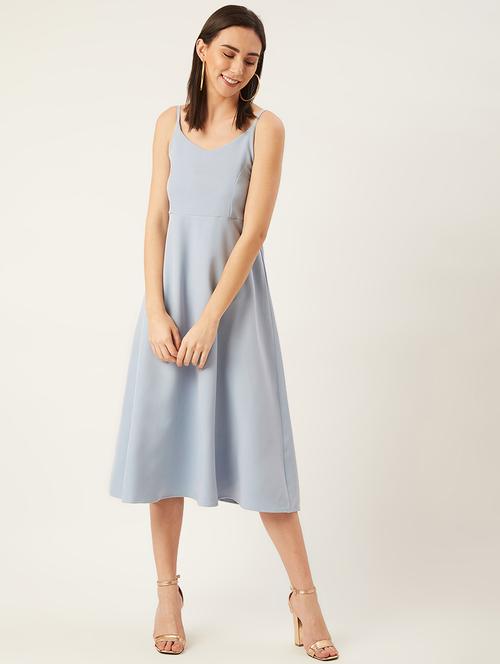 tie back solid flared dress - 17732317 - Very Small Image - 1