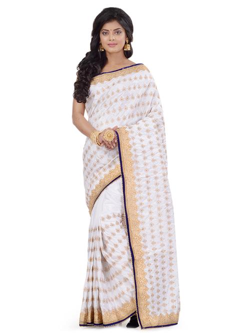zari embroidered saree with blouse - 17732669 - Very Small Image - 1