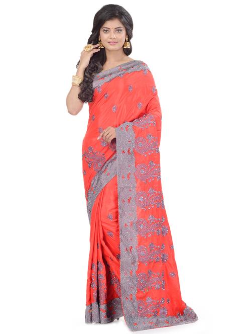 lace bordered embroidered saree with blouse - 17732670 - Very Small Image - 1