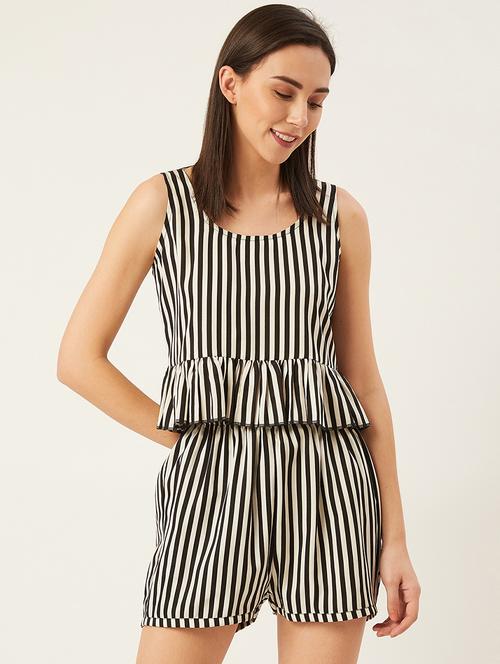 round neck striped nightwear shorts set - 17732926 - Very Small Image - 1