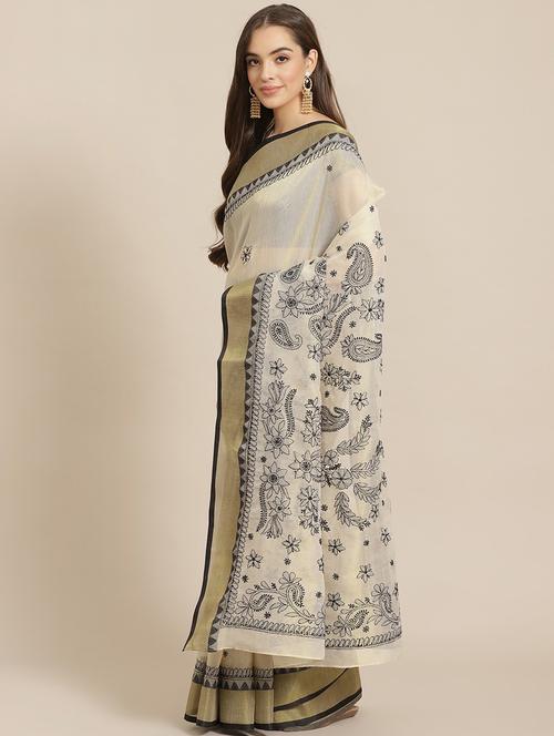 ada hand-embroidered beige chikankari saree with blouse - 17733142 - Very Small Image - 1