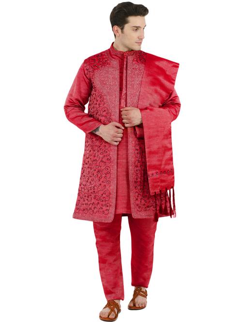 red kurta pyjama ethnic wear set - 17733174 - Very Small Image - 1