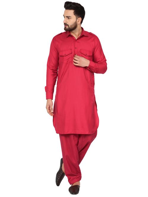 red solid pathani set - 17733313 - Very Small Image - 1
