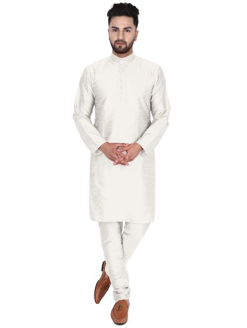 off white solid kurta pyjama set - 17733380 - Very Small Image - 1