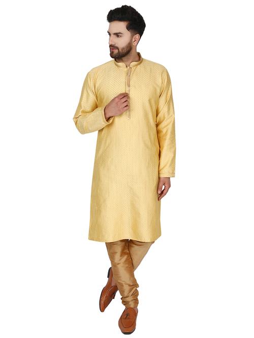 beige jacquard kurta pyjama set - 17733424 - Very Small Image - 1