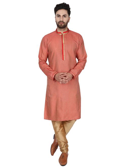 red jacquard kurta pyjama set - 17733429 - Very Small Image - 1