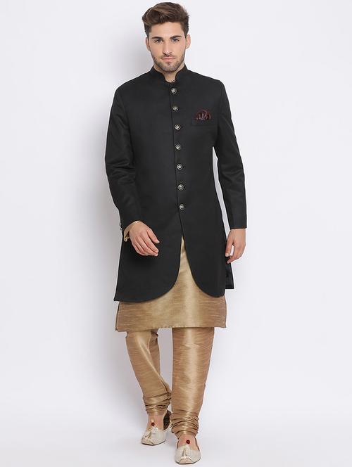 black solid sherwani set - 17733775 - Very Small Image - 1