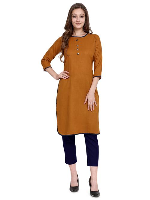 mustard straight kurta - 17735035 - Very Small Image - 1