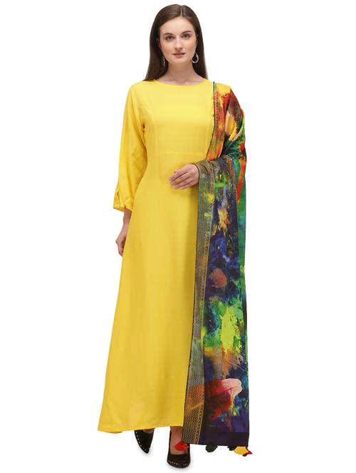 yellow solid kurta with dupatta set - 17735043 - Very Small Image - 1
