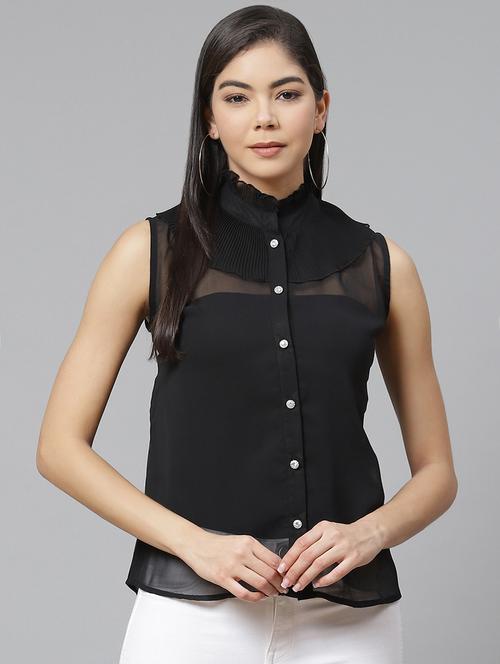 high neck button up regular top - 17735133 - Very Small Image - 1