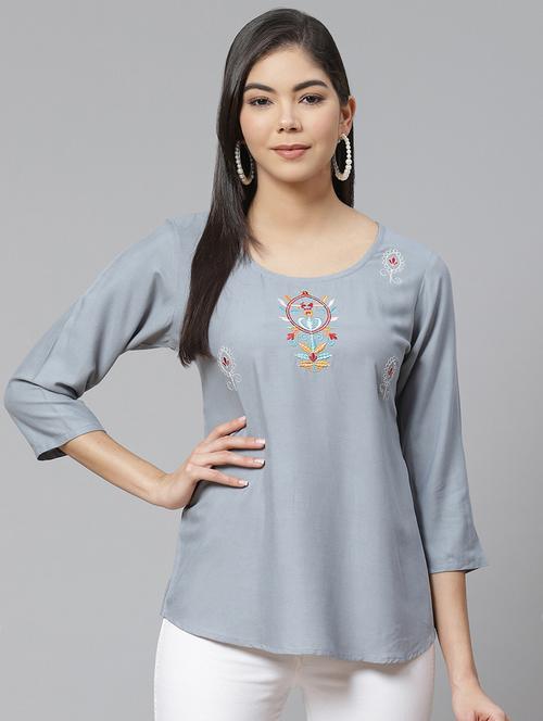 round neck embroidered top - 17735159 - Very Small Image - 1