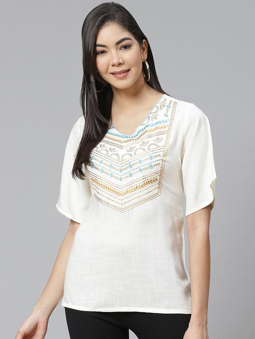 v neck embroidered top - 17735162 - Very Small Image - 1