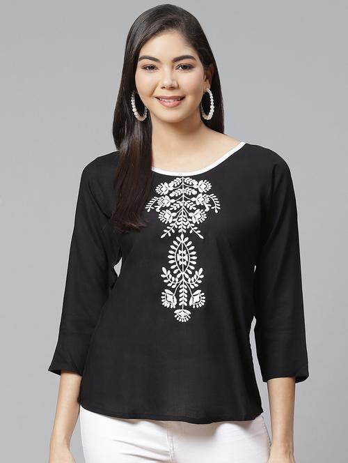round neck embroidered top - 17735164 - Very Small Image - 1