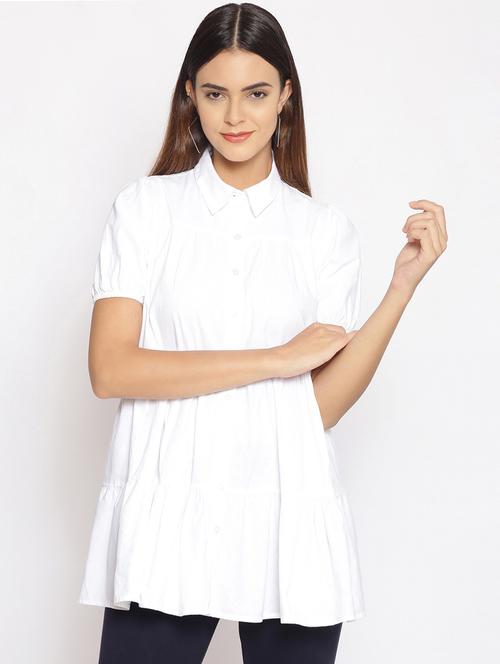 puff sleeved solid tunic - 17735978 - Very Small Image - 1