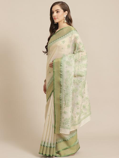 ada hand-embroidered beige chikankari saree with blouse - 17735982 - Very Small Image - 1