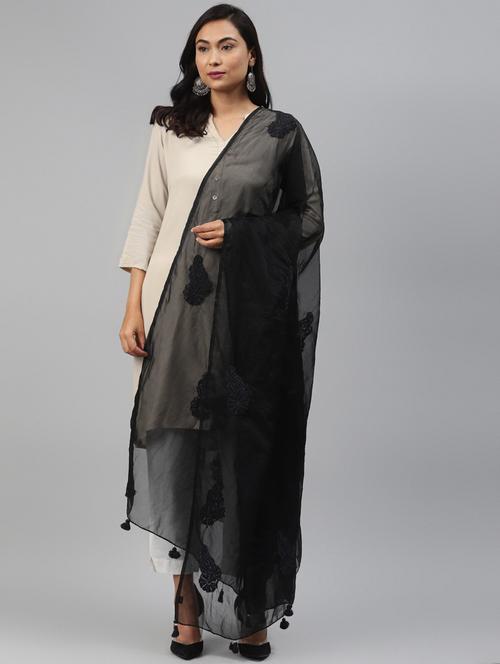 ada hand-embroidered black chikankari dupatta - 17736679 - Very Small Image - 1