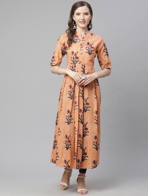 printed flared front slit kurta - 17737119 - Very Small Image - 1