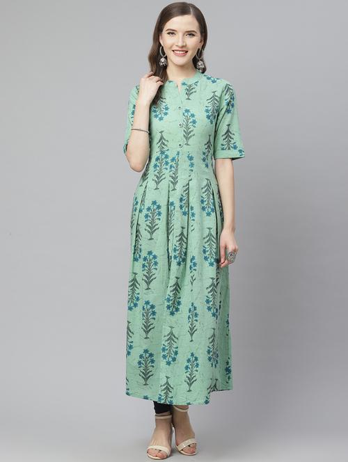 printed flared front slit kurta - 17737120 - Very Small Image - 1