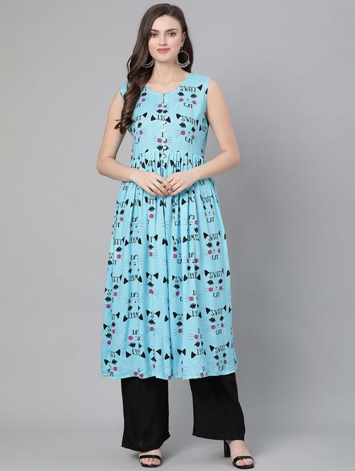 printed flared front slit kurta - 17737134 - Very Small Image - 1