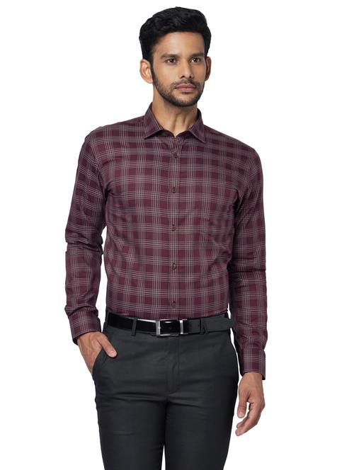 maroon checkered formal shirt - 17738331 - Very Small Image - 1