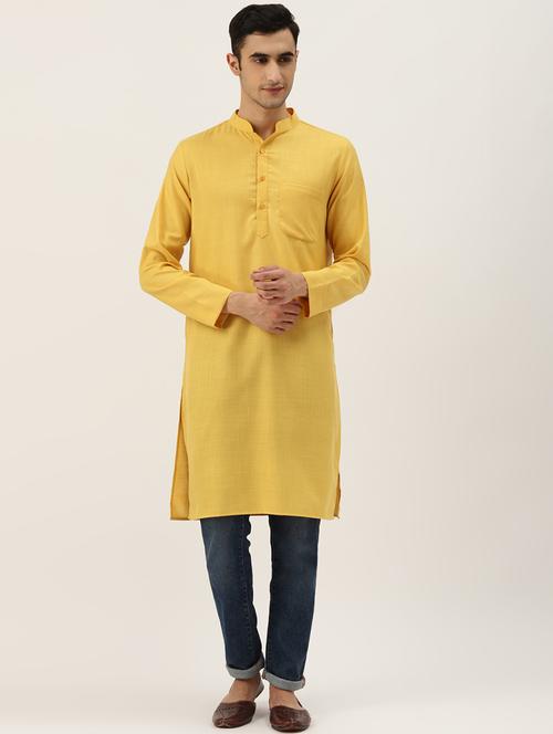 yellow solid long kurta - 17738951 - Very Small Image - 1