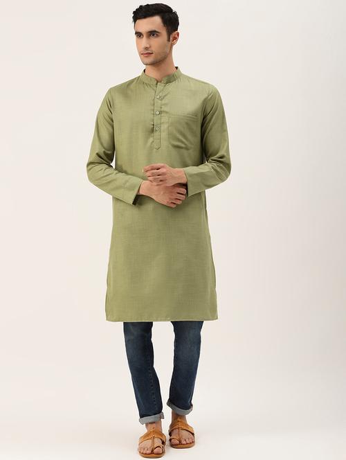 olive green solid long kurta - 17738956 - Very Small Image - 1