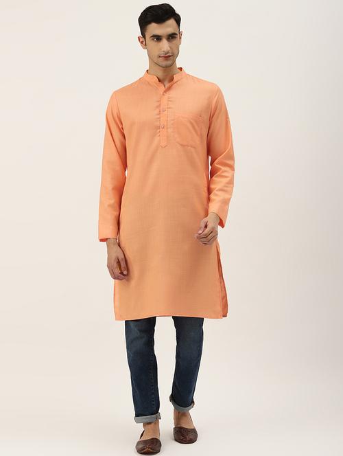 orange solid long kurta - 17738959 - Very Small Image - 1