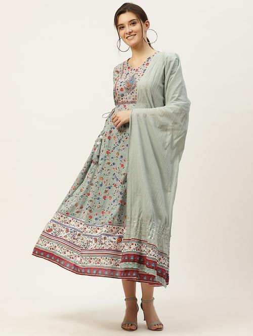 floral flared kurta dupatta set with scrunchie - 17739080 - Very Small Image - 1