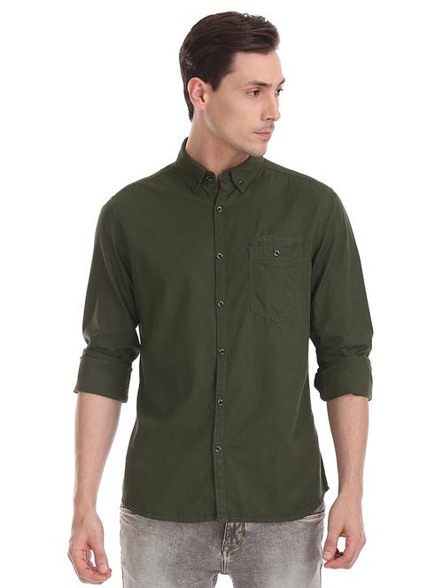 olive green solid casual shirt - 17739483 - Very Small Image - 1