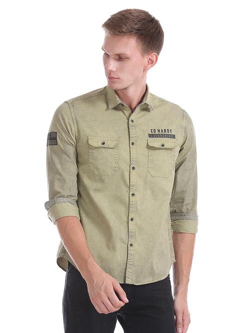 olive green solid casual shirt - 17739490 - Very Small Image - 1