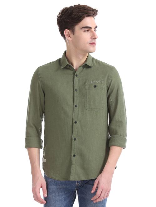 olive green solid casual shirt - 17739498 - Very Small Image - 1