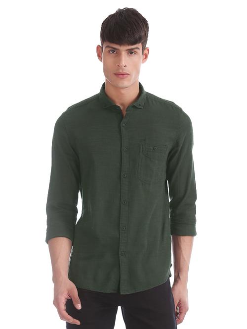 olive green solid casual shirt - 17739523 - Very Small Image - 1