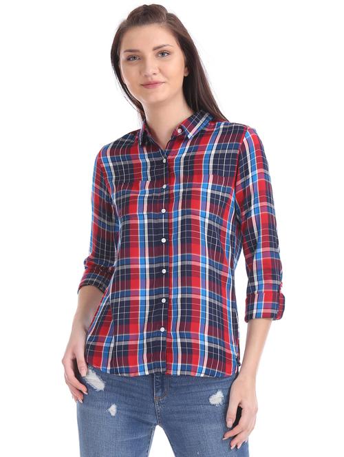 curved hem checkered shirt - 17739634 - Very Small Image - 1