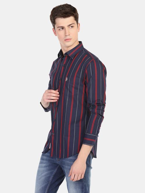 navy blue striped casual shirt - 17739833 - Very Small Image - 1
