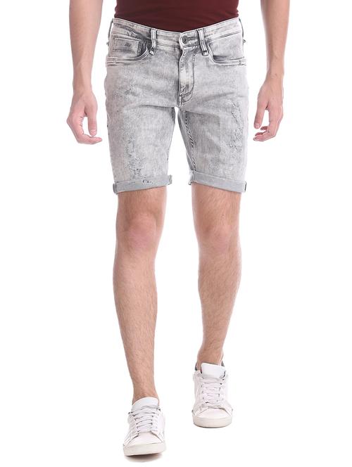 grey washed denim shorts - 17741451 - Very Small Image - 1