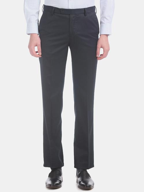 navy blue solid flat front formal trouser - 17741753 - Very Small Image - 1