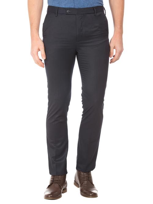 navy blue solid flat front formal trouser - 17741818 - Very Small Image - 1