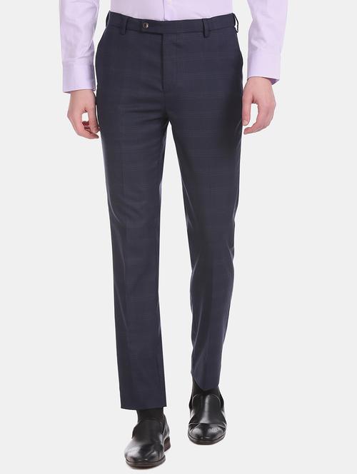 navy blue checkered flat front formal trouser - 17741847 - Very Small Image - 1