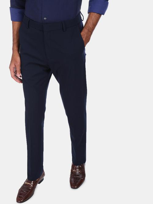 navy blue solid flat front formal trouser - 17741902 - Very Small Image - 1