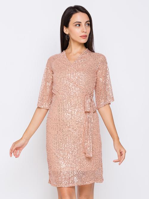 overlap neck shimmer dress - 17742250 - Very Small Image - 1