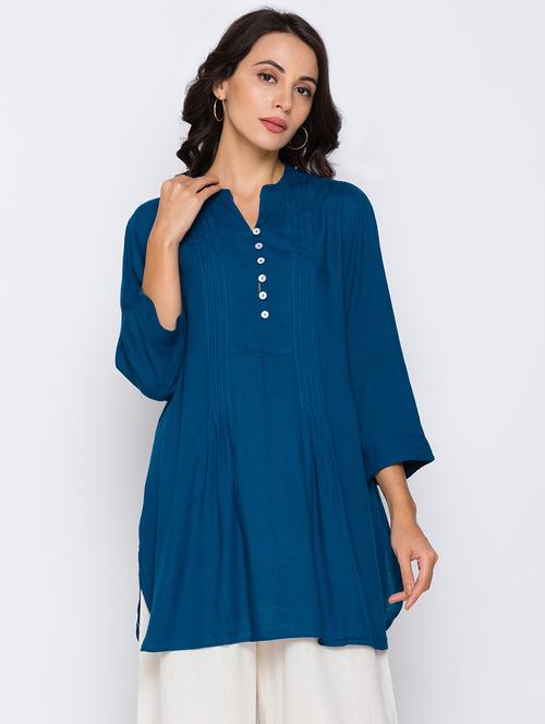 mandarin neck solid tunic - 17742323 - Very Small Image - 1