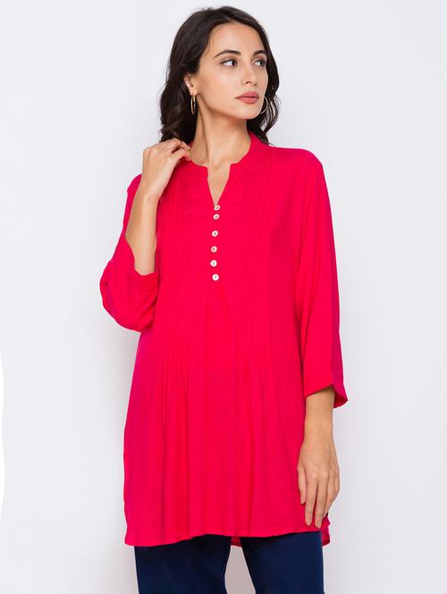 mandarin neck solid tunic - 17742324 - Very Small Image - 1