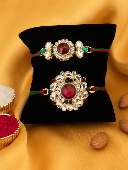 red and gold metal alloy rakhi set of 2 - 17743408 - Very Small Image - 1