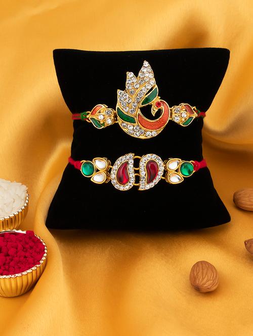 red and gold metal alloy rakhi set of 2 - 17743409 - Very Small Image - 1