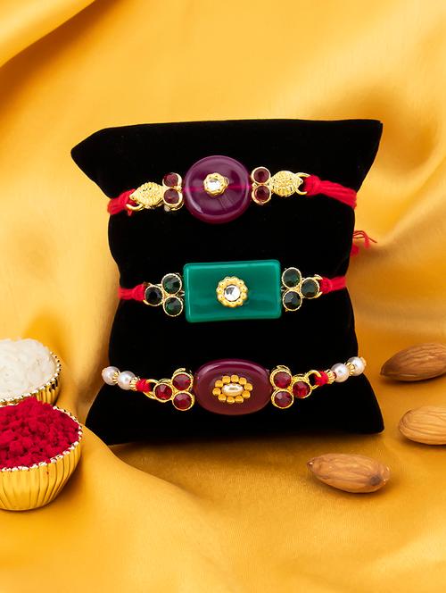 red and gold metal alloy rakhi set of 3 - 17743411 - Very Small Image - 1