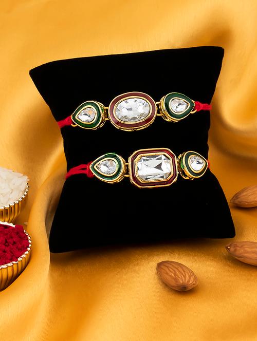 red and gold metal alloy rakhi set of 2 - 17743414 - Very Small Image - 1