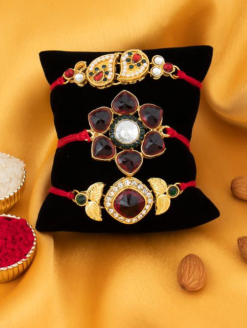 red and gold metal alloy rakhi set of 3 - 17743480 - Very Small Image - 1