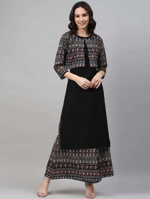 ikat printed straight kurta with jacket - 17743918 - Very Small Image - 1