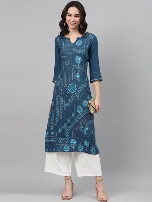 foil printed straight kurta - 17743948 - Very Small Image - 1