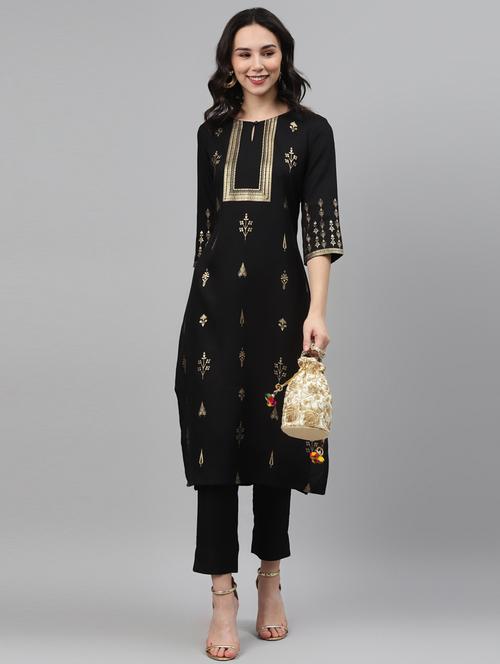 foil printed straight kurta - 17743957 - Very Small Image - 1